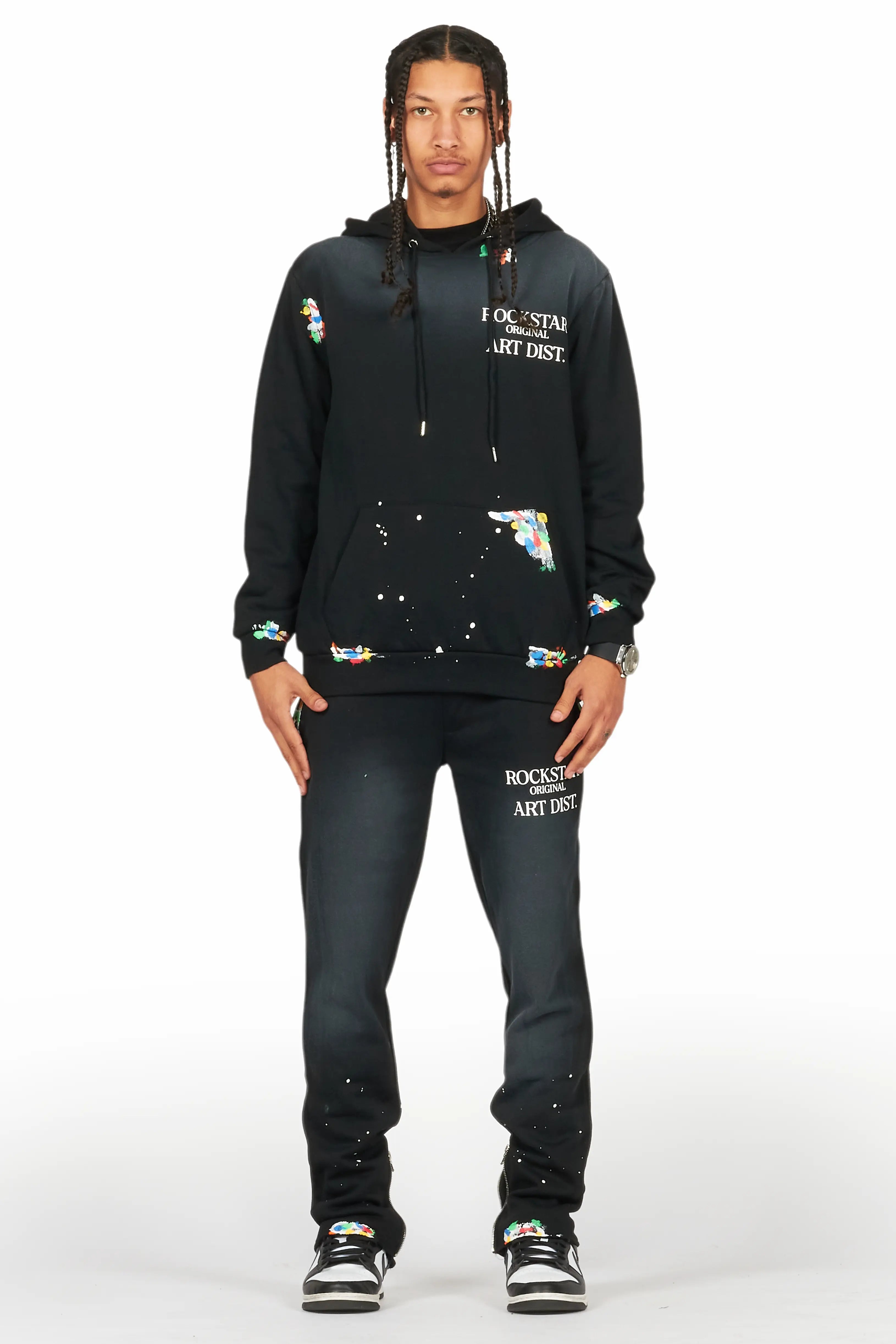 Rockstar Art Dist. Black Hoodie Slim Fit Track Set