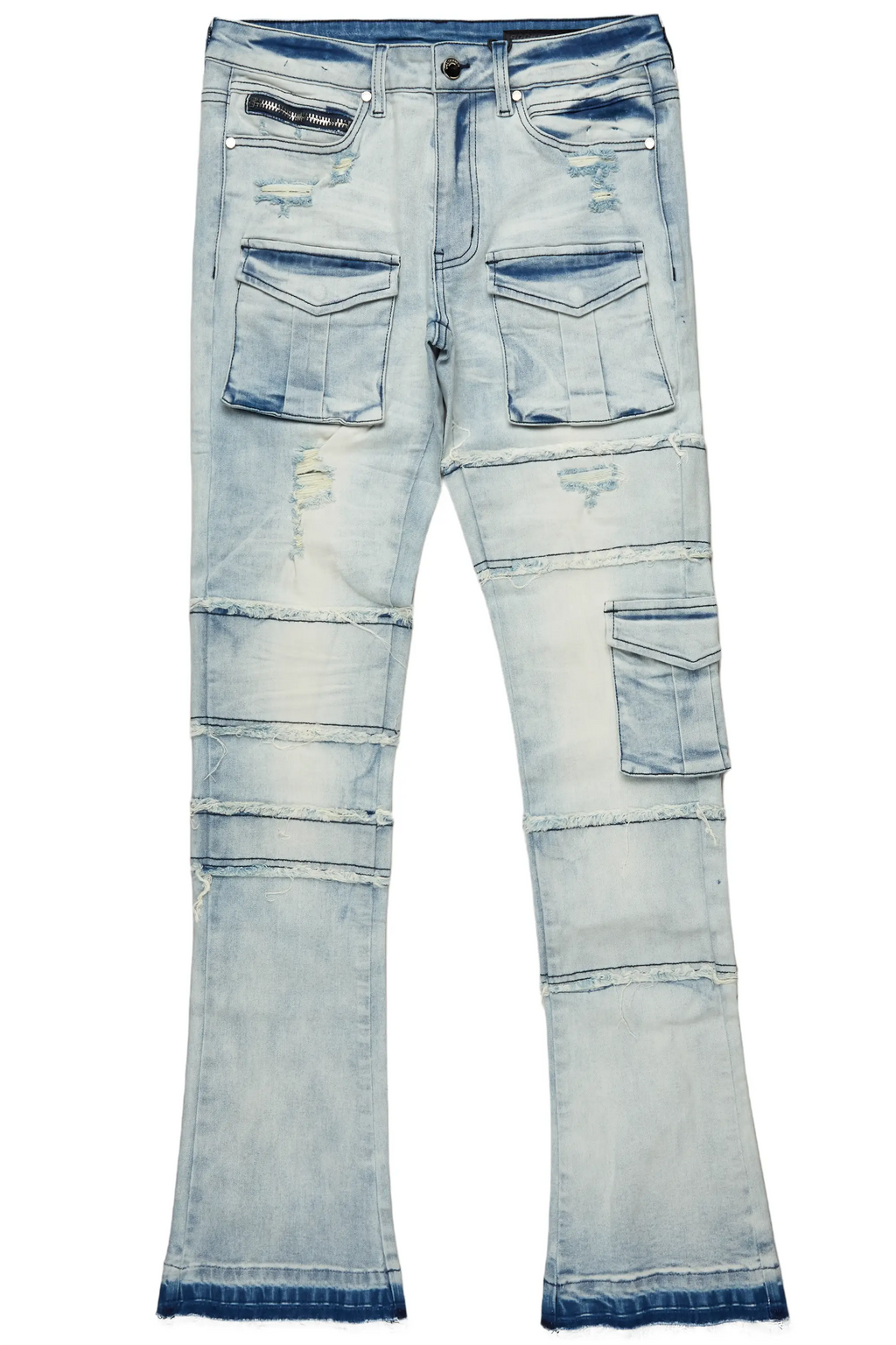 Folant Light Blue Stacked Cargo Flare Jean