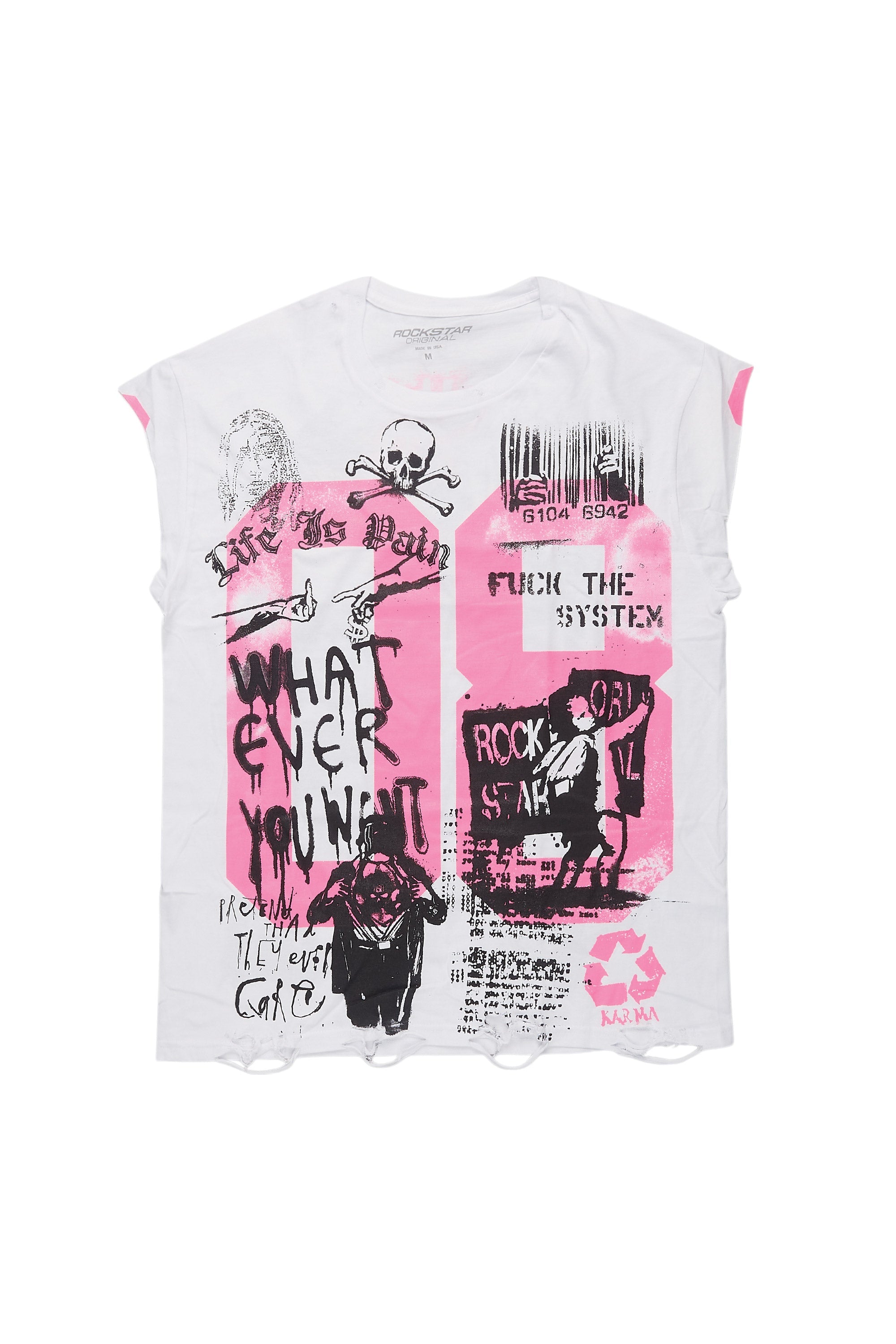 Grill White/Pink Graphic Muscle T-Shirt