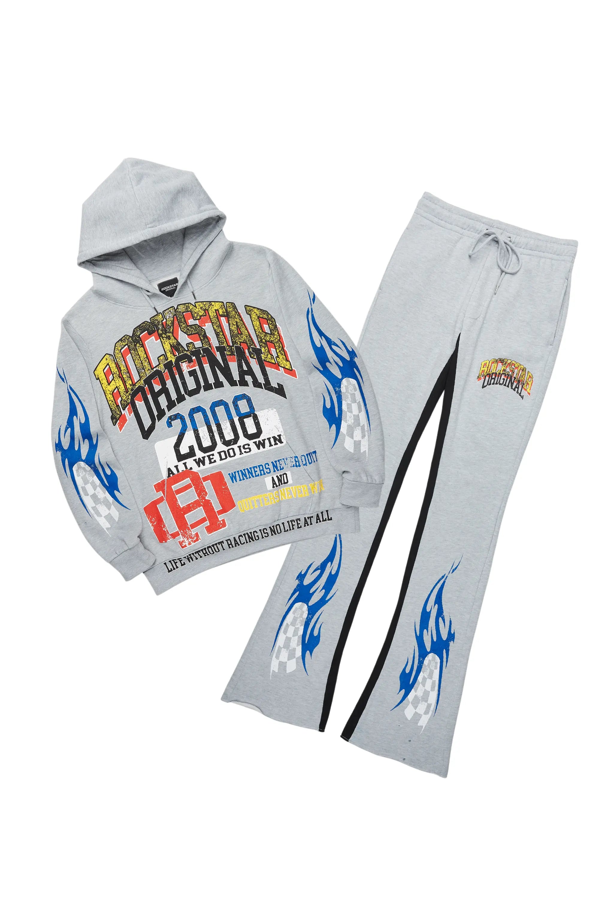 Colorful Race Heather Grey Hoodie/Baggy Track Pant Set