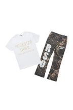 Boys Koen White/Beige T-Shirt/Stacked Flare Pant Set