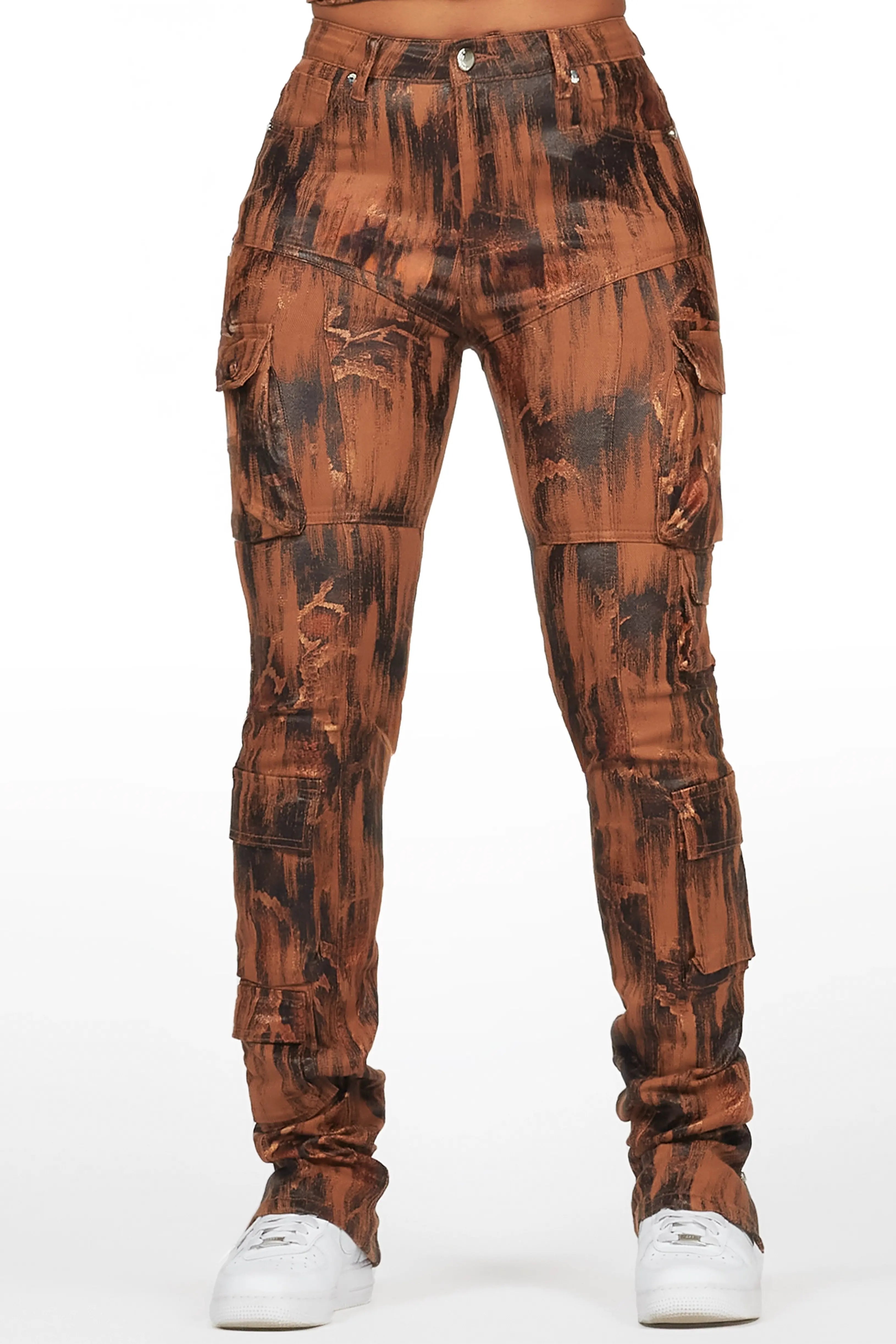 Nakedra Brown Snakeskin Skinny Stacked PU Pant
