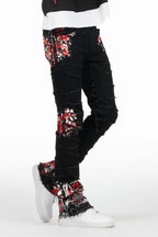 Kodak Black/Red Painter Stacked Flare Fringe Jean