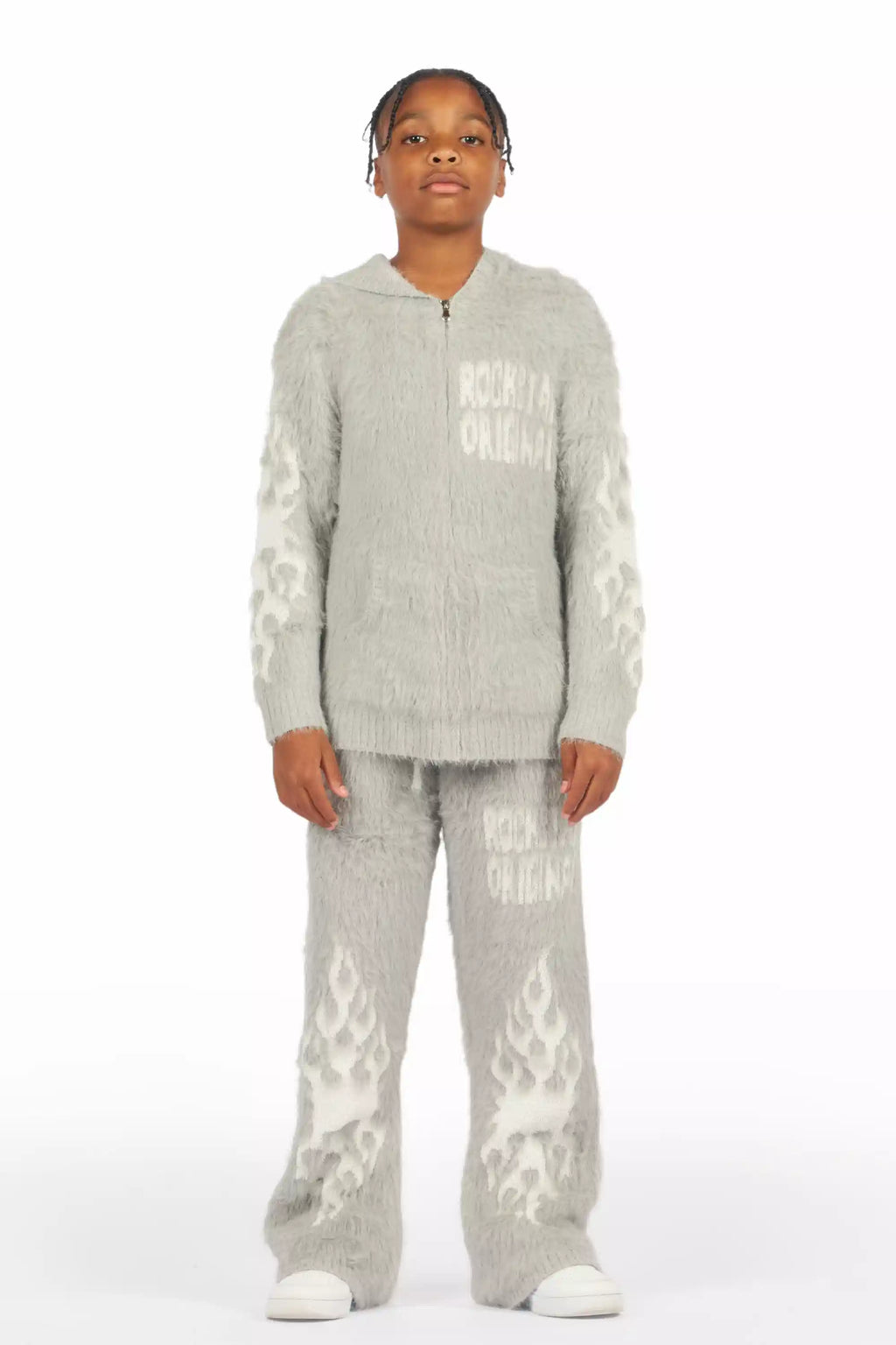 Boys Toshio Grey Stacked Flare Knitted Mohair Track Set