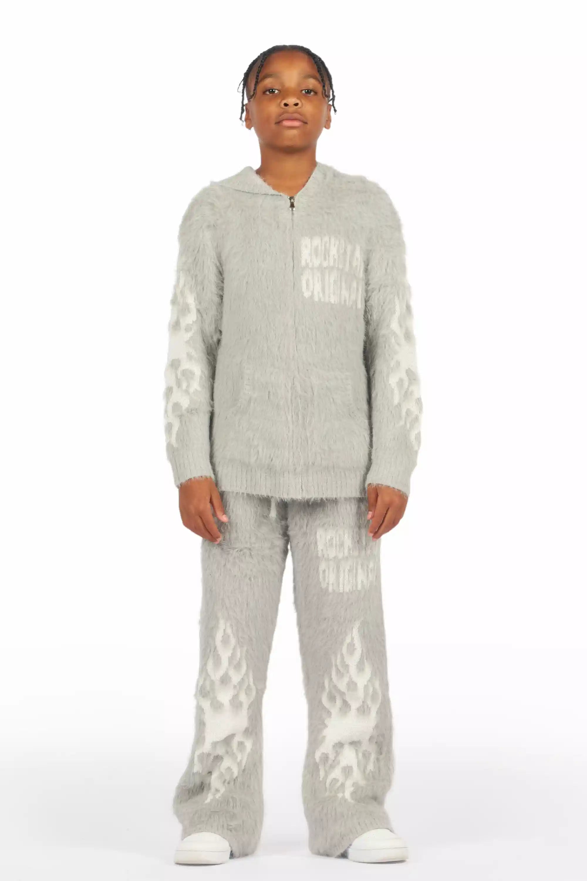 Boys Toshio Grey Stacked Flare Knitted Mohair Track Set