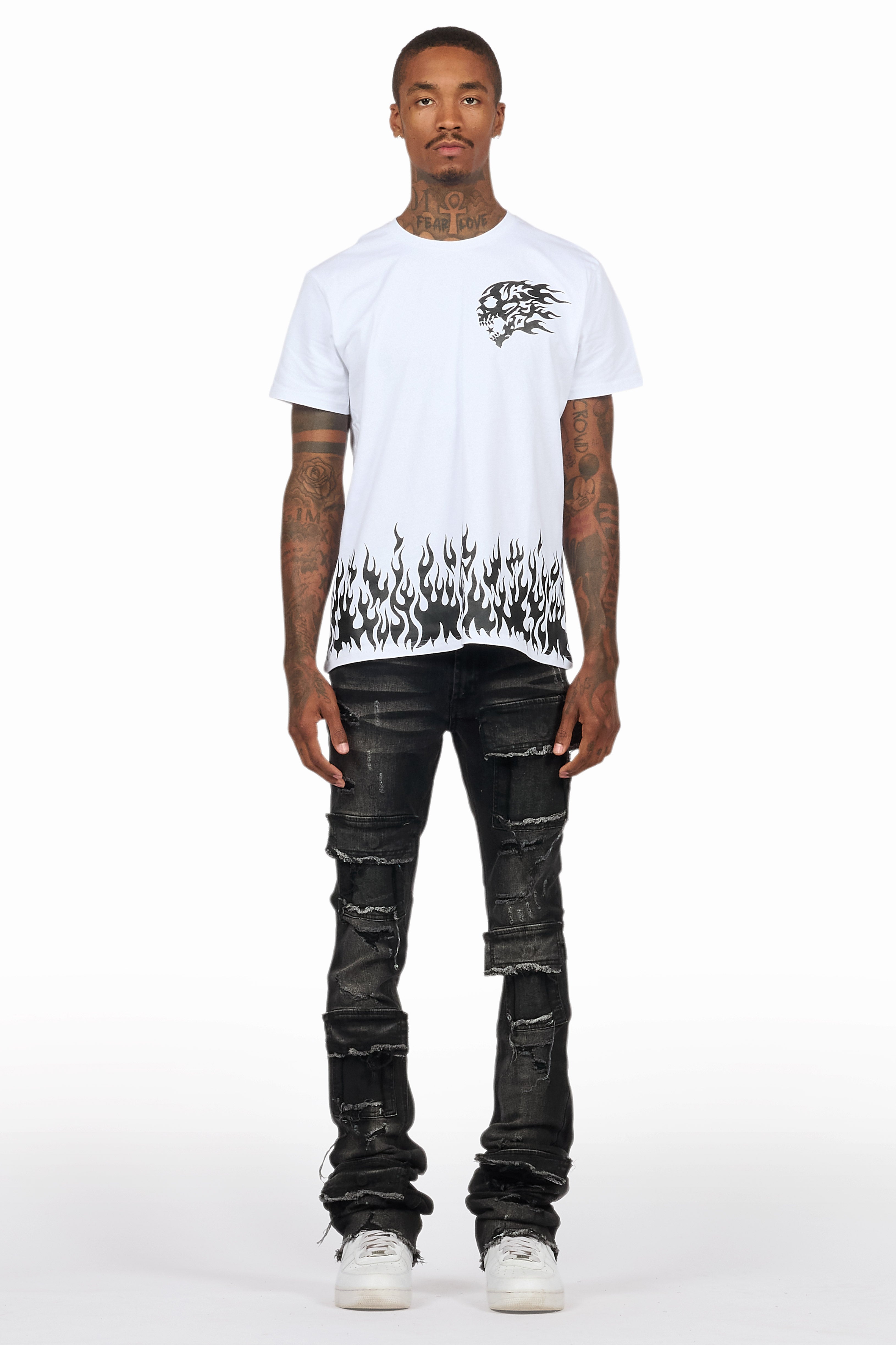 Bubble White/Black T-Shirt/Super Stacked Flare Jean Bundle