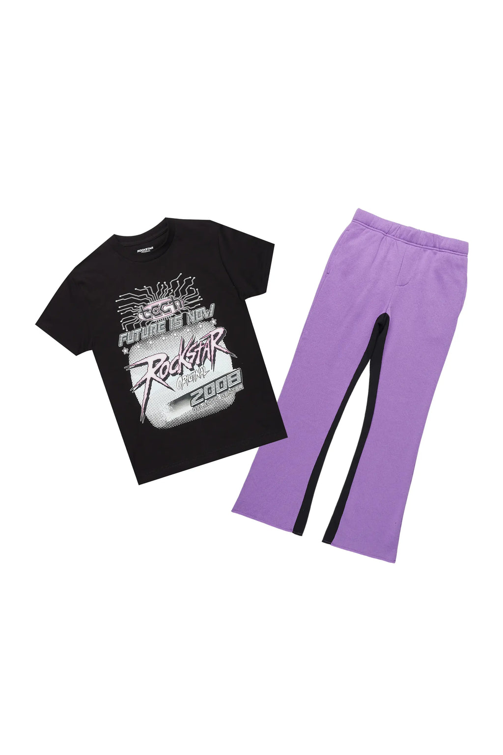 Boys Racer Black/Purple T-Shirt/Stacked Flare Pant Set