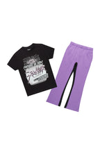 Boys Racer Black/Purple T-Shirt/Stacked Flare Pant Set