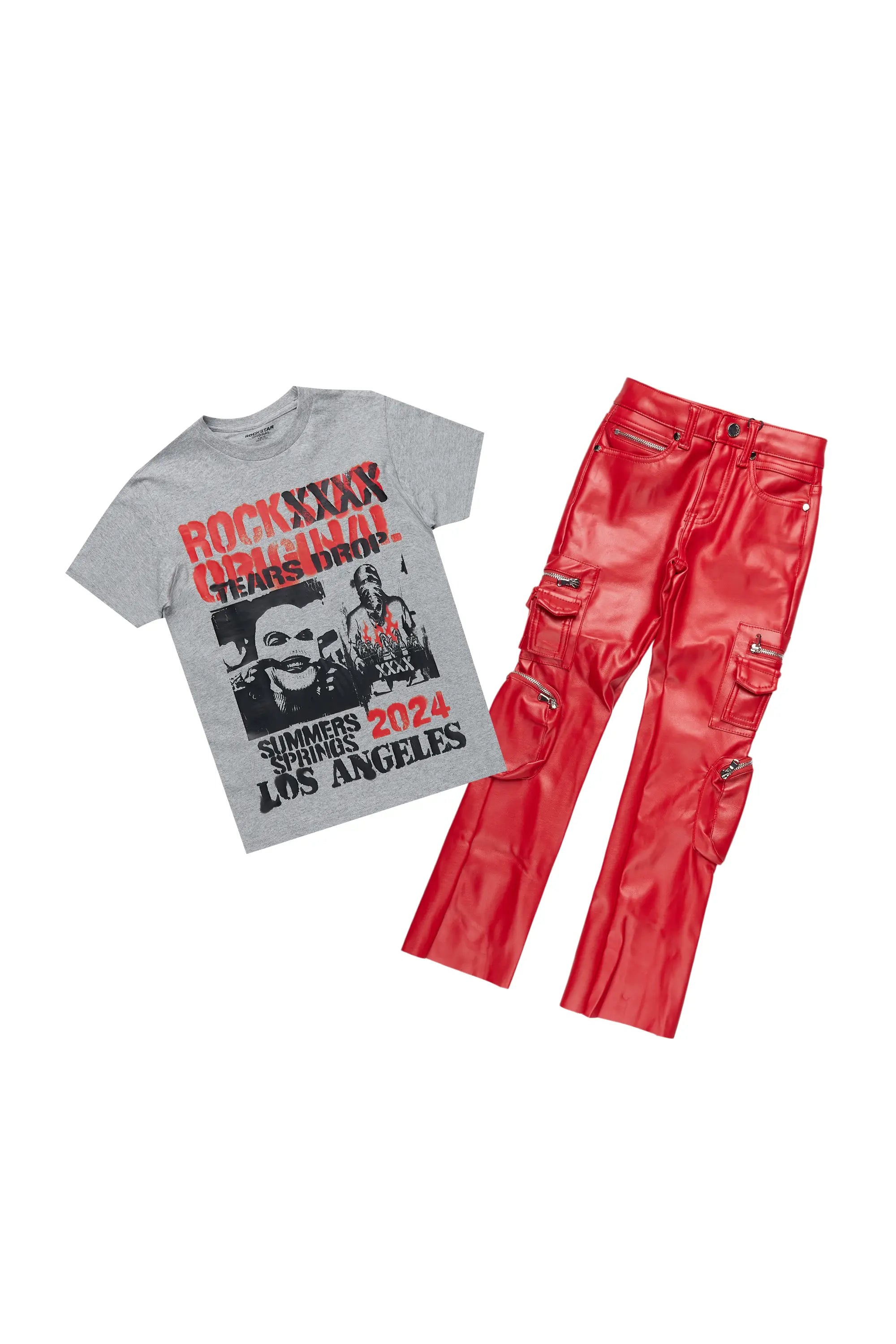 Boys Omer Heather Grey T-Shirt/Stacked Flare Jean Set