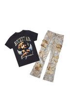 Boys Deiter Black/Beige T-Shirt/Stacked Flare Jean Set
