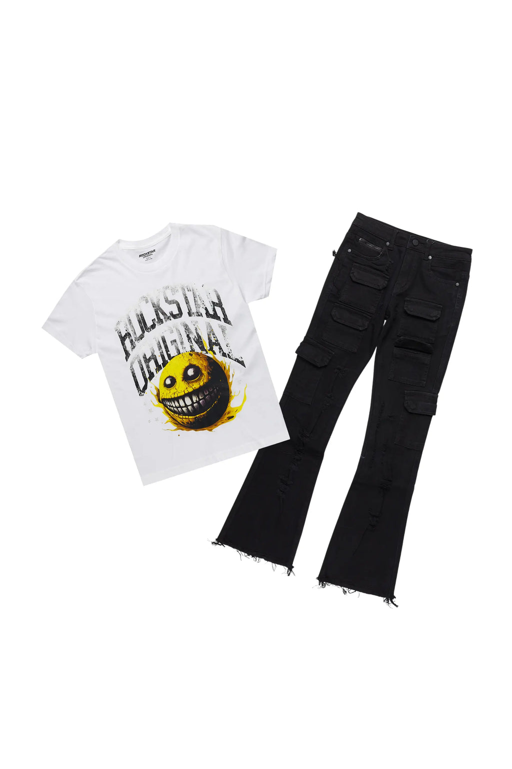 Boys Chuffed  White T-Shirt/Stacked Flare Jean Set
