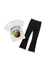 Boys Chuffed  White T-Shirt/Stacked Flare Jean Set