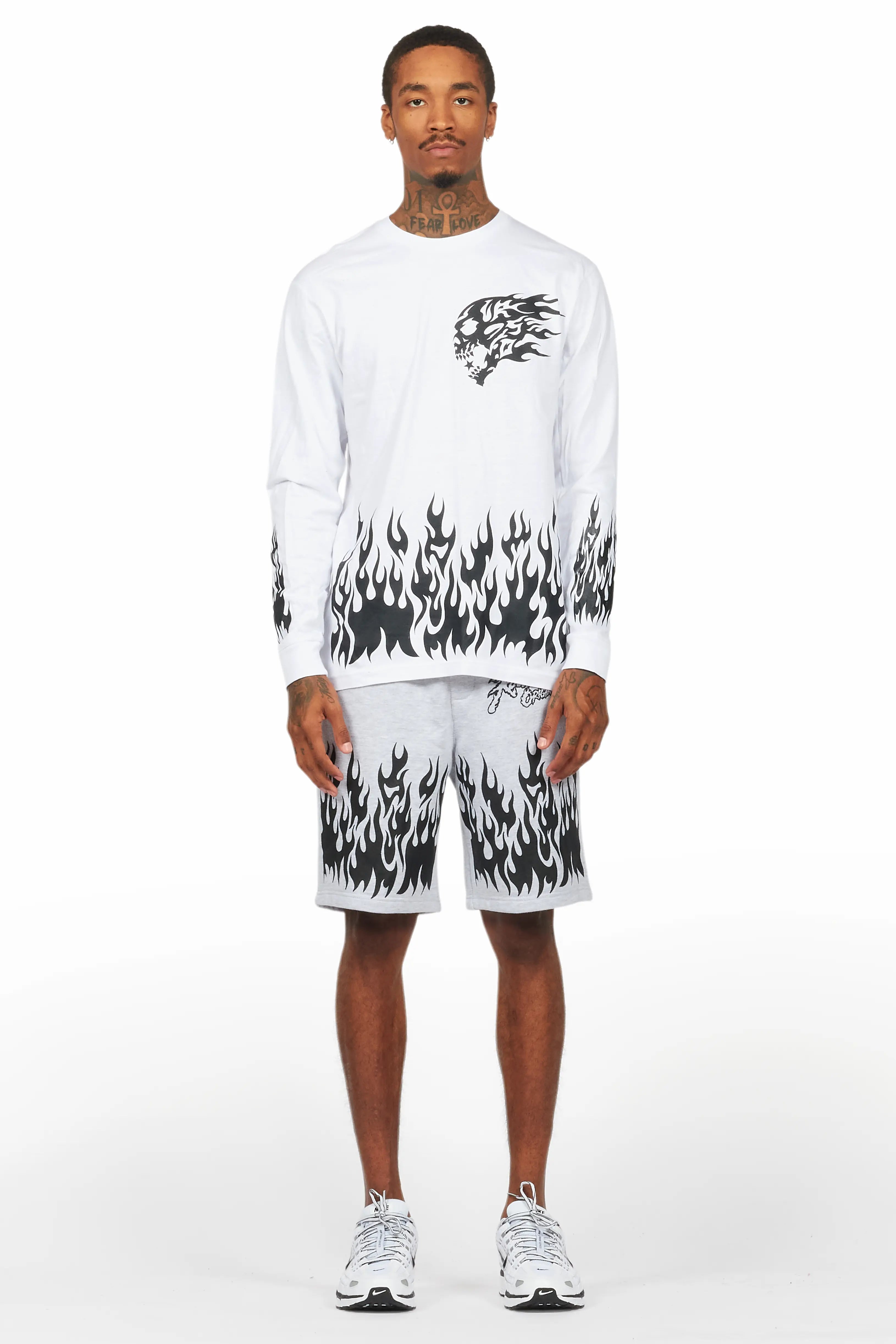 Bubble White/Grey Long Sleeve T-Shirt Short Set