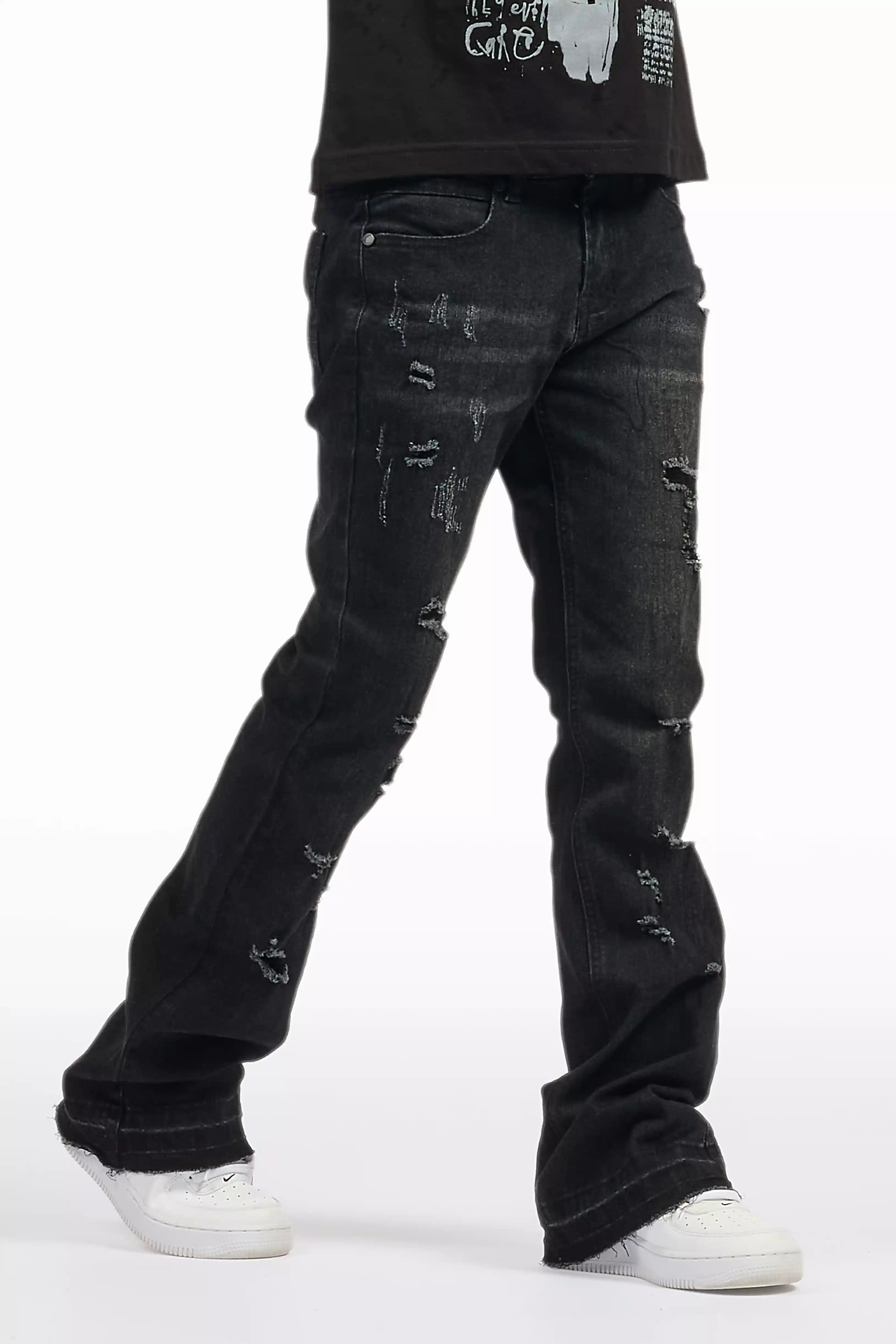 Boys Stellan Black Stacked Flare Jean