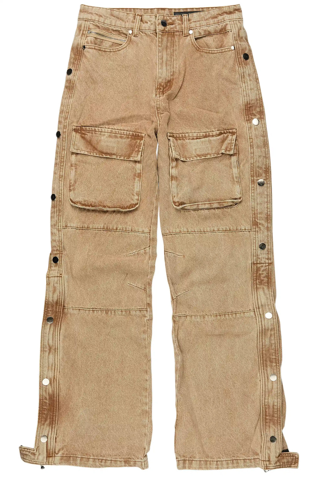 Yuri Beige Stacked Cargo Flare Jean