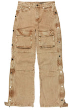 Yuri Beige Stacked Cargo Flare Jean