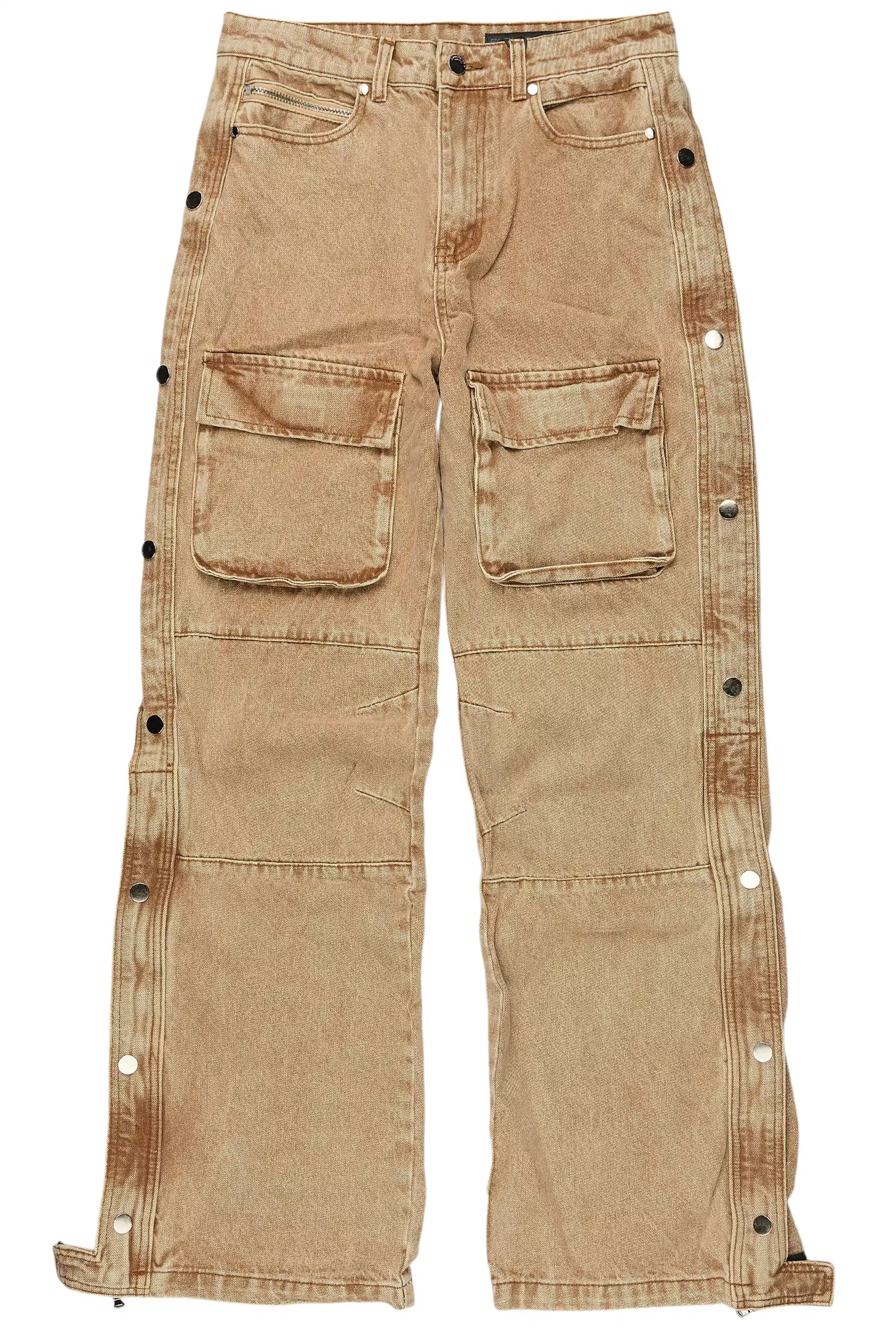 Yuri Beige Stacked Cargo Flare Jean