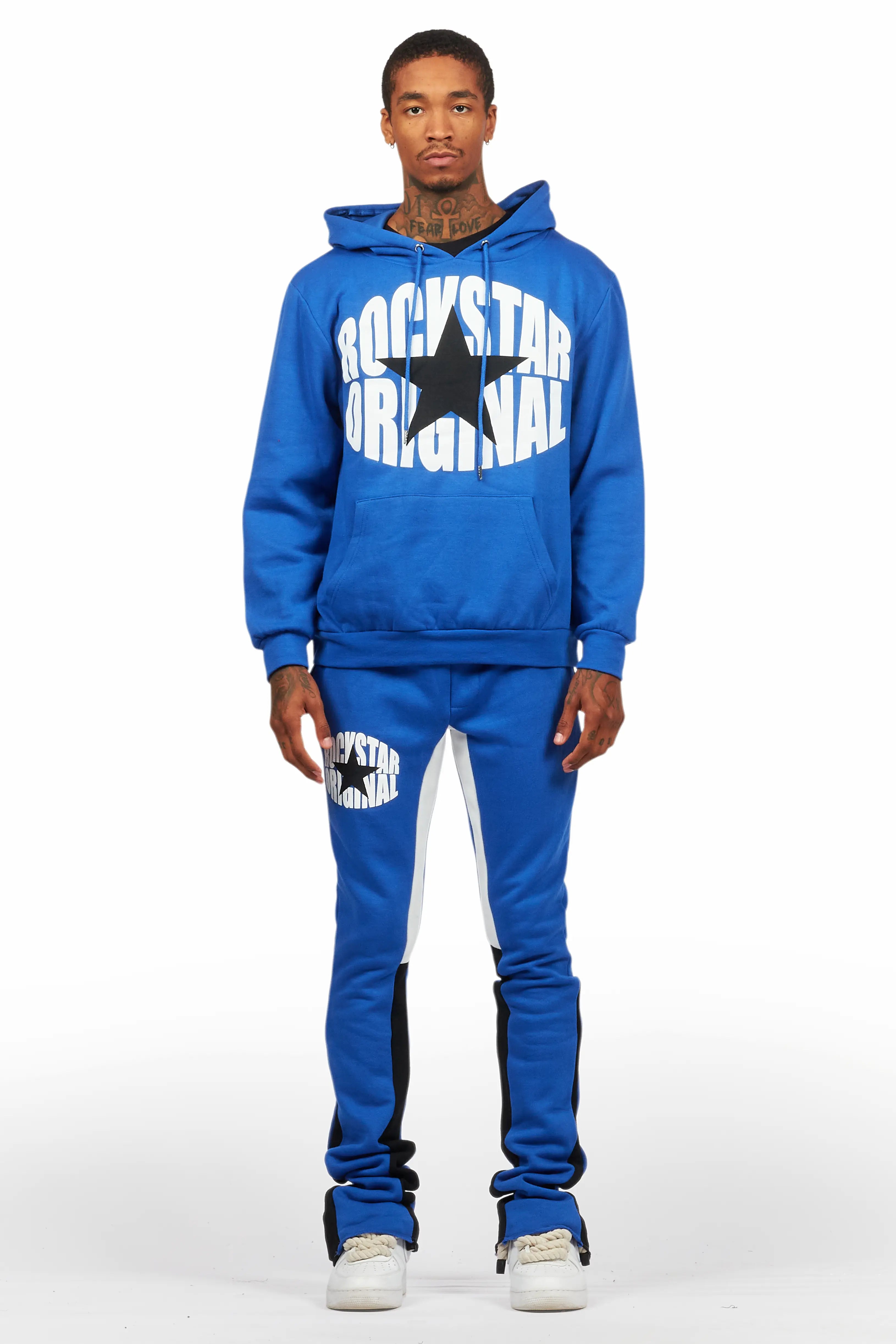States Royal Blue Hoodie Stacked Flare Track Set