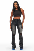 Khaleesy Black Stacked Flare Jean