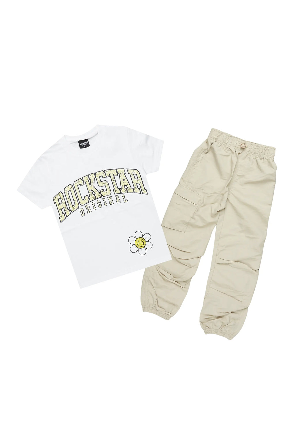 Girls Raisa White/Beige T-Shirt Cargo Jogger Set