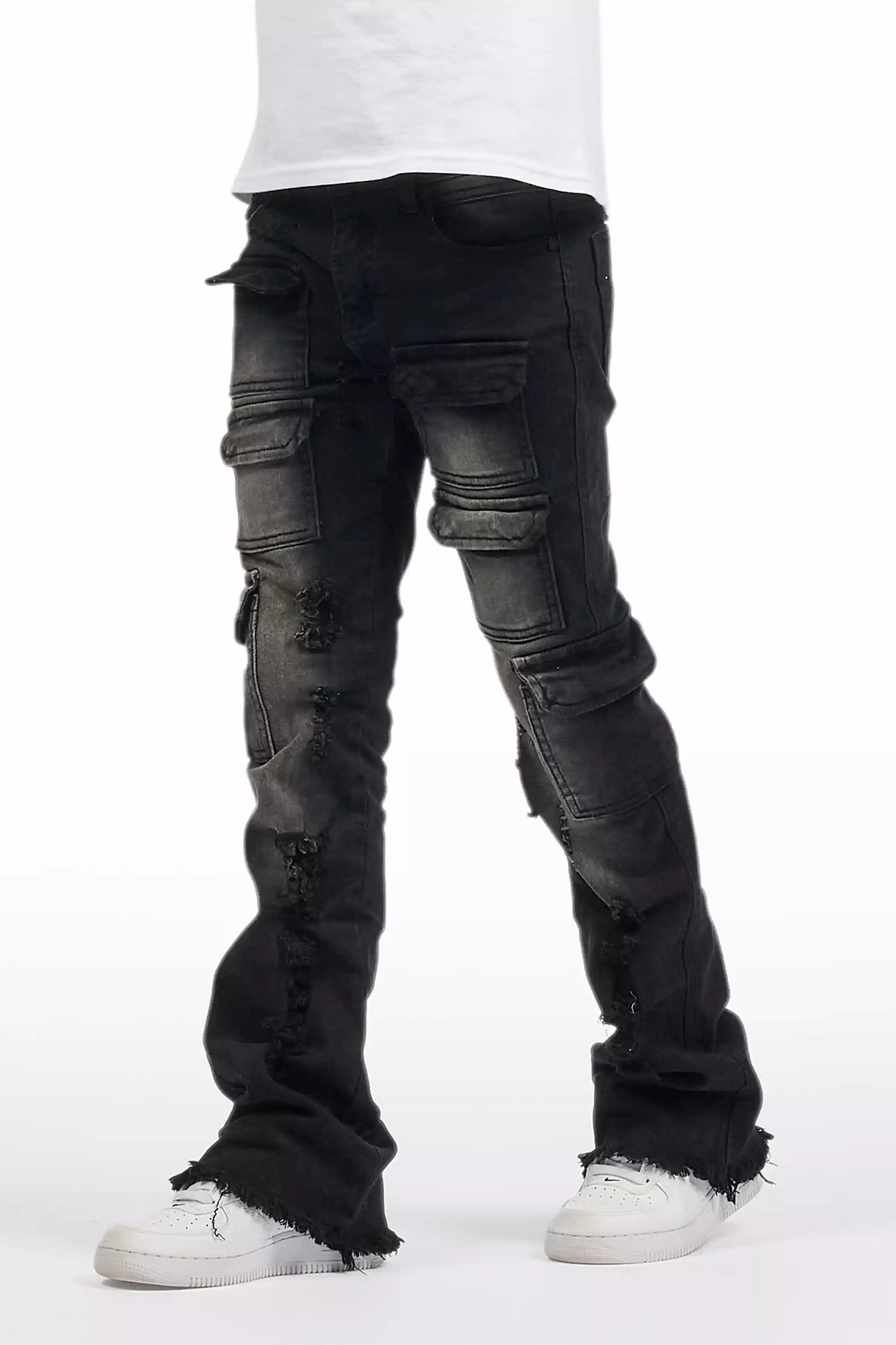 Boys Kade Black Stacked Flare Jean