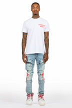 Sley White/Red T-Shirt/Stacked Flare Jean Set