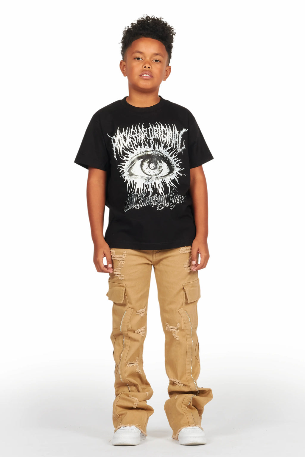 Boys All Seeing Eyes Black/Beige T-Shirt/Stacked Flare Jean Set