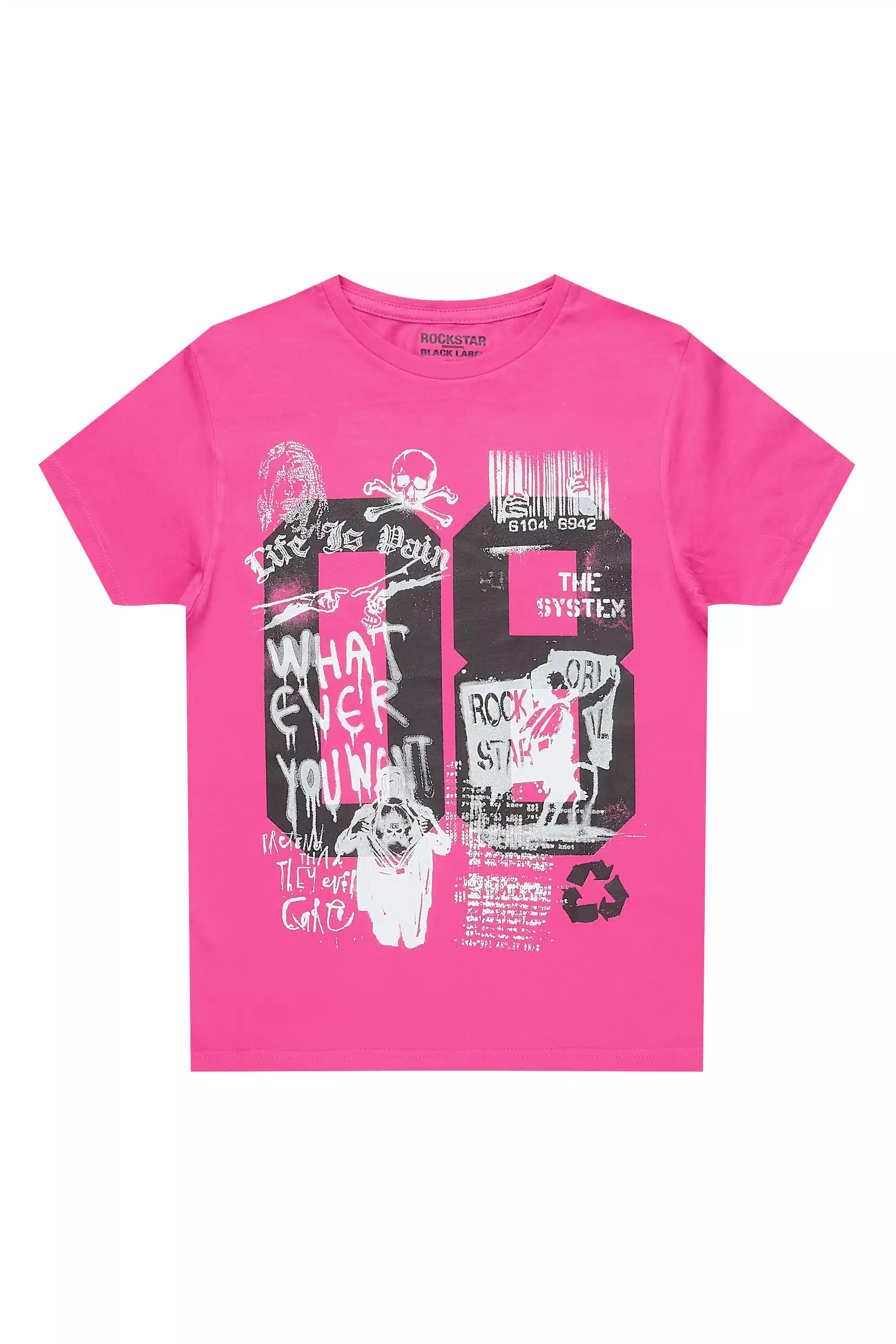 Girls Kammy Fuchsia/White Graphic T-Shirt