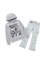 Boys Smitty Grey Hoodie/Stacked Flare Jean Set