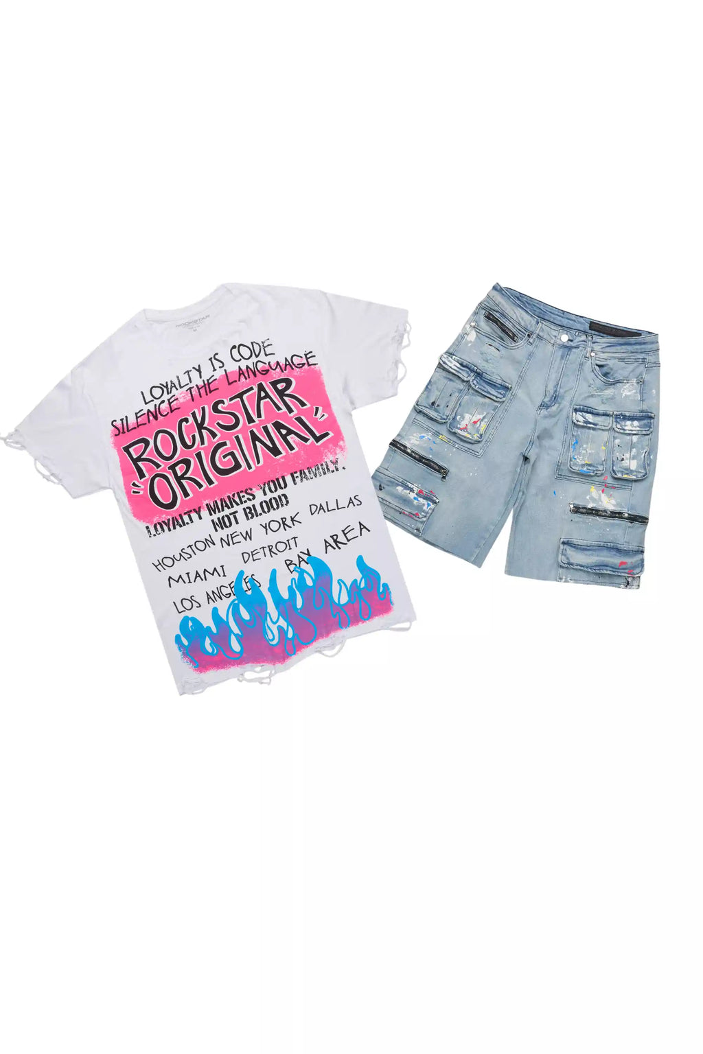 Beno White/Blue T-Shirt/Denim Short Set