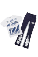 Amos White/Navy T-Shirt/Stacked Baggy Track Pant Set