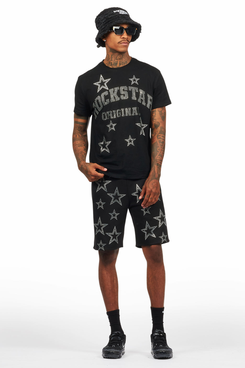 Nox Black Rhinestone T Shirt Short Set