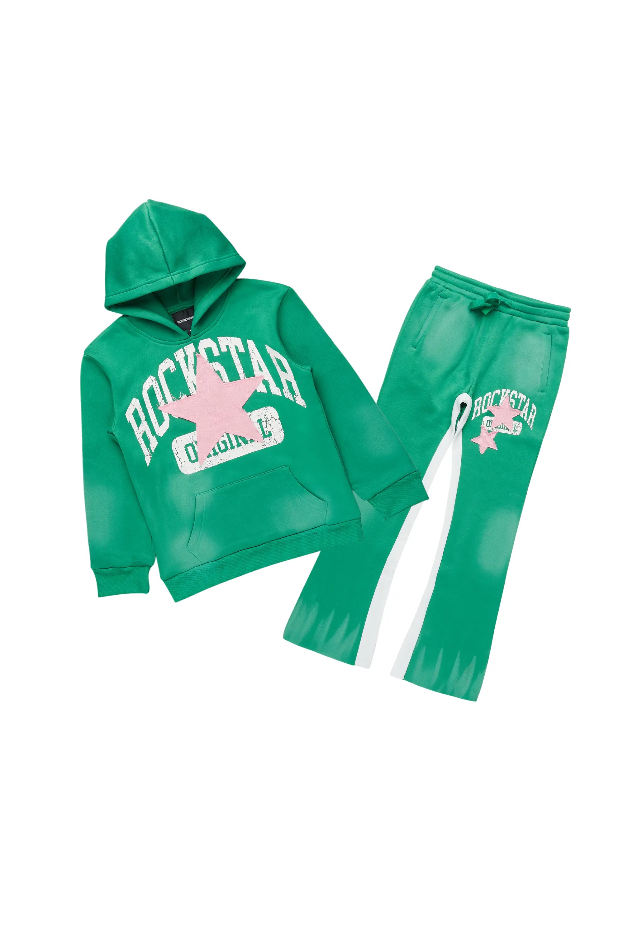 Boys States Green Stacked Hoodie Track Set