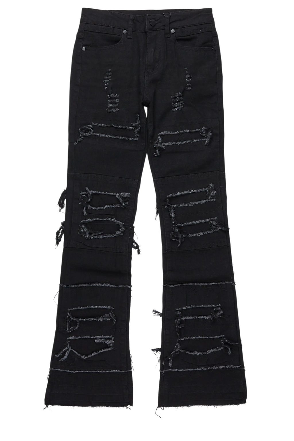Boys Vasco Jet Black Stacked Flare Jean