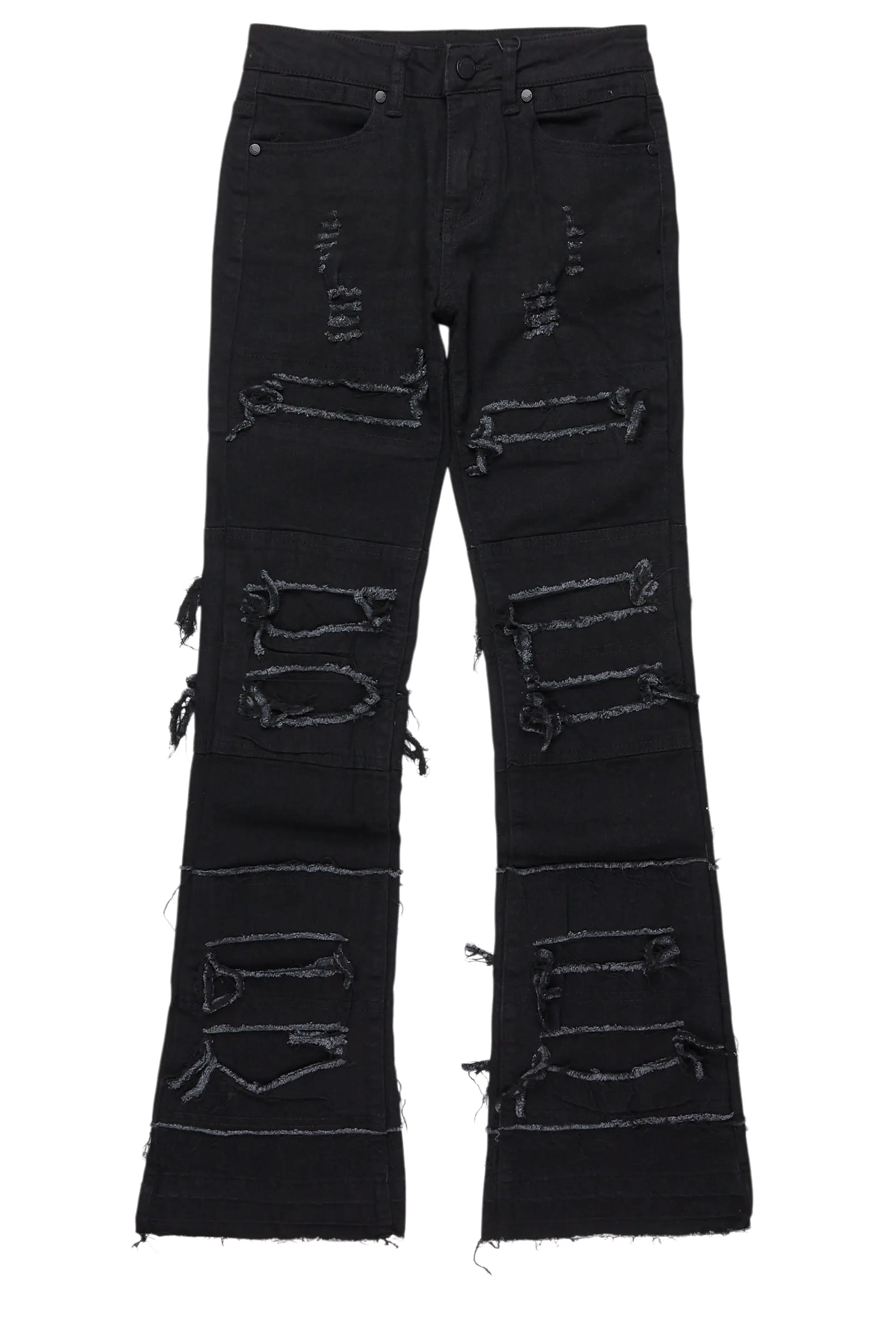 Boys Vasco Jet Black Stacked Flare Jean