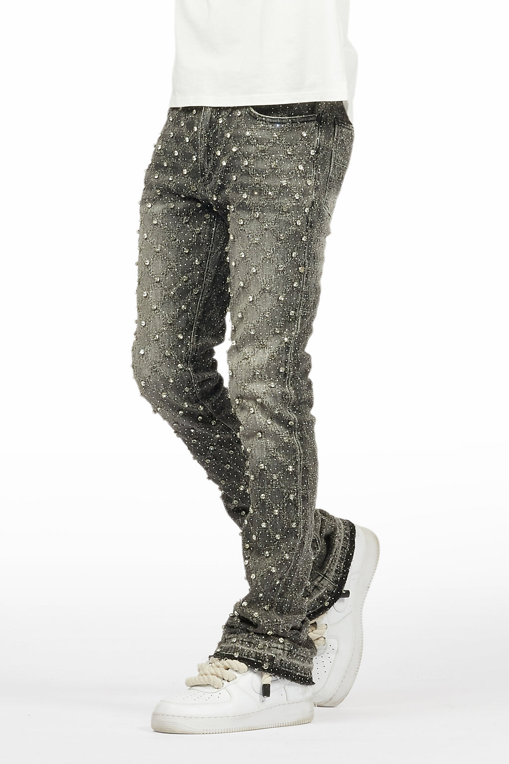 Glit Grey Rhinestone Stacked Flare Jean
