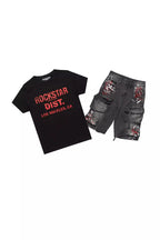 Boys Saxon Black/Red T-Shirt/Denim Cargo Jort Set