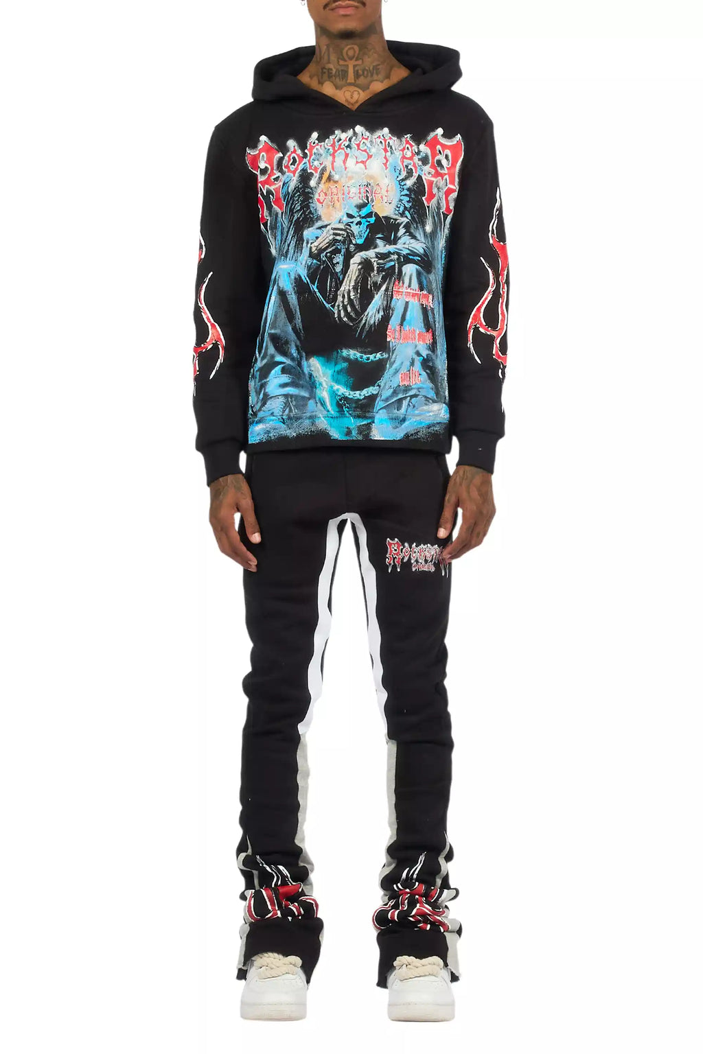 Krowne Black/Blue Hoodie/Super Stacked Track Set