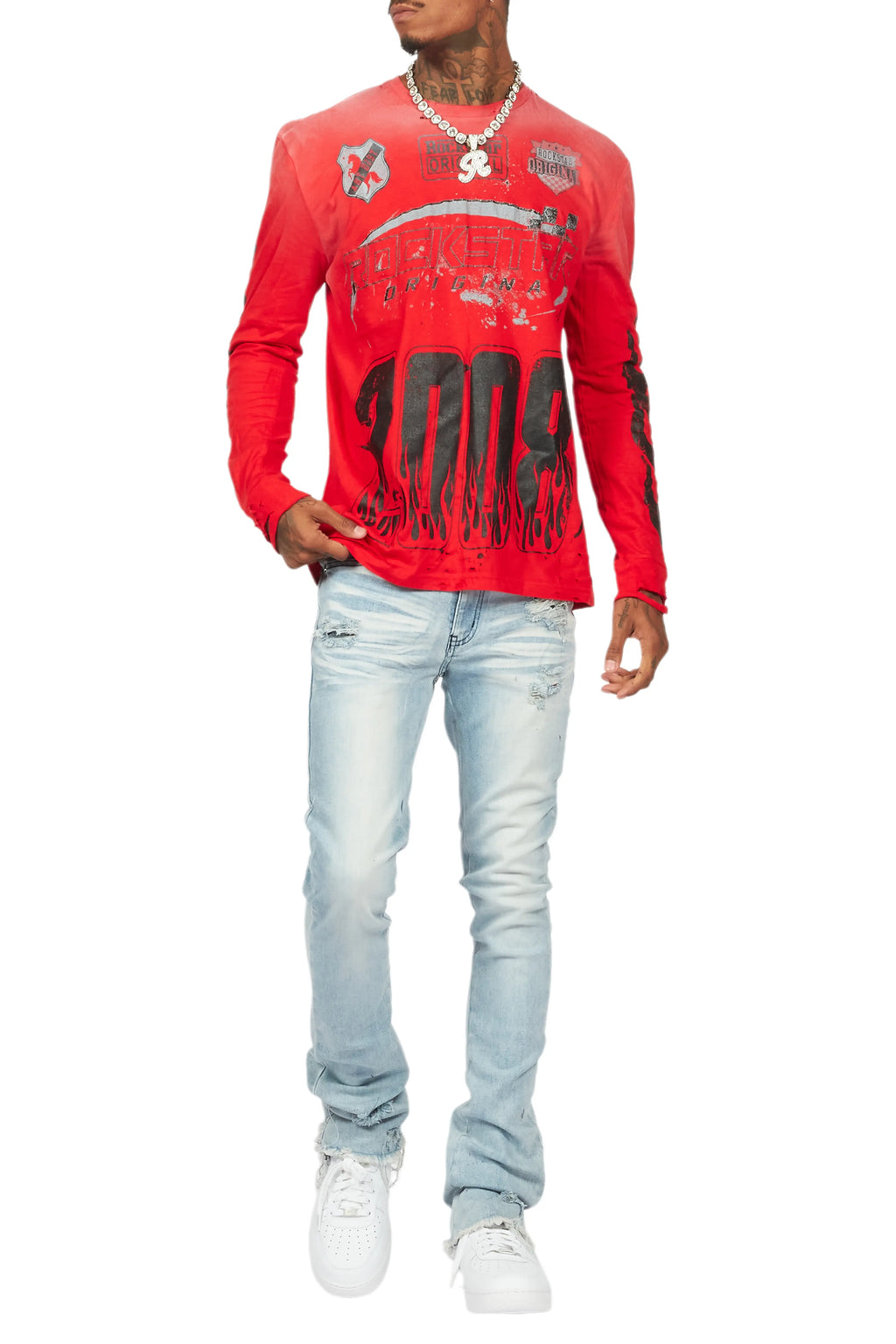 Amos Red Long Sleeve Graphic T-Shirt