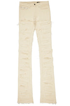 Boys Hallie Beige Super Stacked Flare Jean