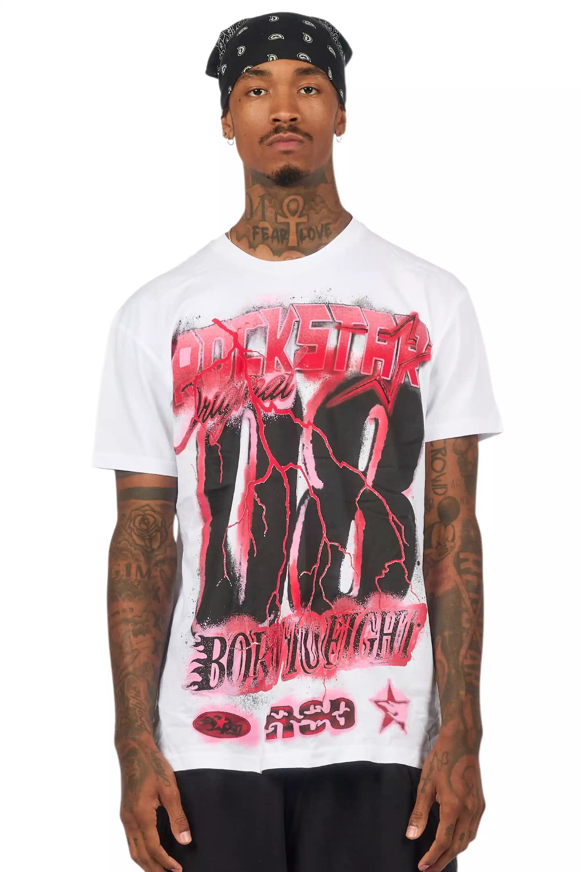 Vaelox White/Red Oversized Graphic T-Shirt