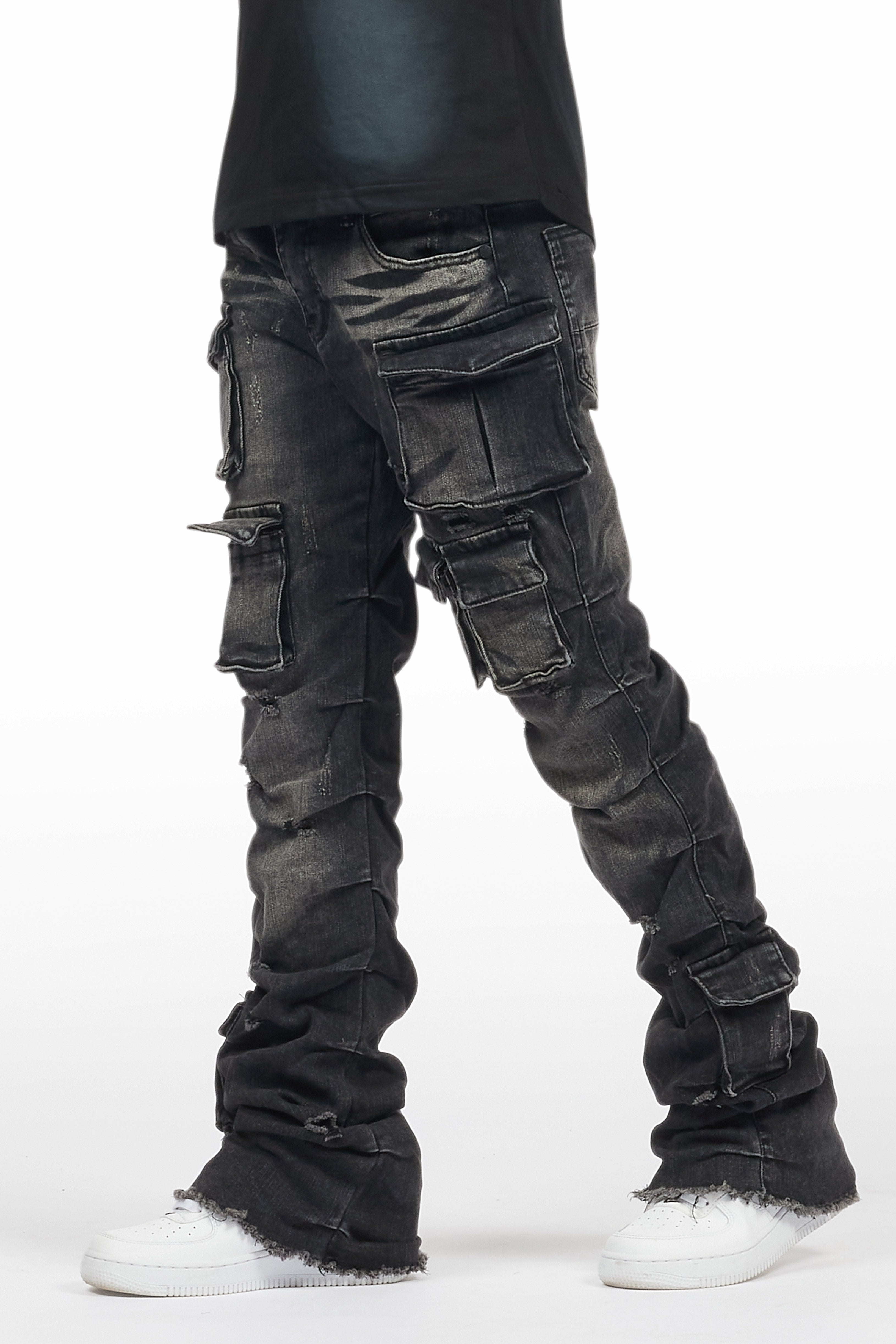 Boys Gentry Dark Grey Stacked Flare Jean