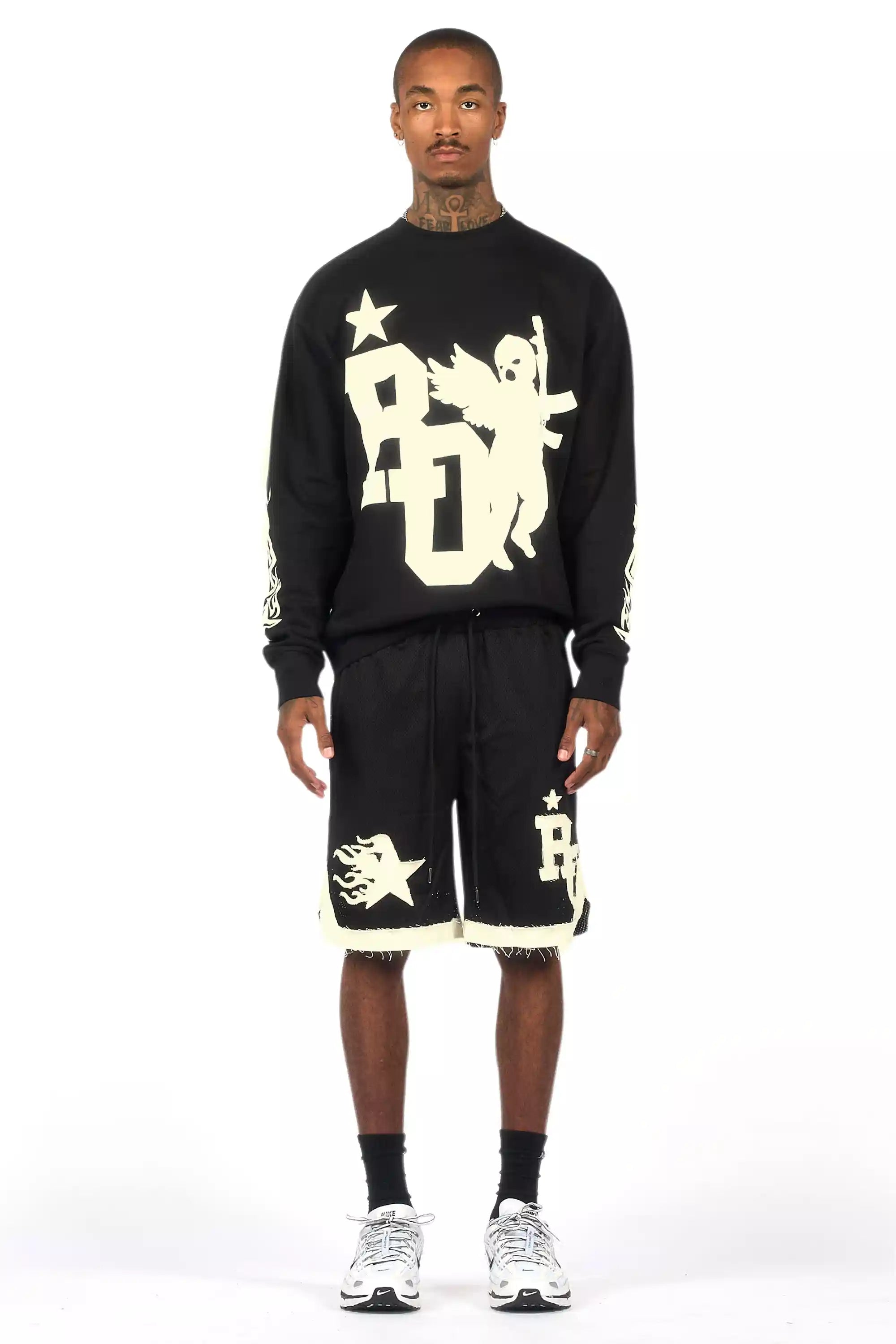 Pluton Black/Cream Graphic Crewneck Sweatshirt