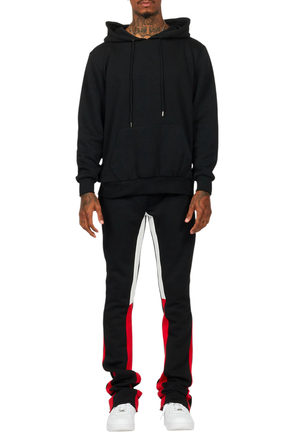 Basic Black/Red Hoodie/Stacked Flare Track Set