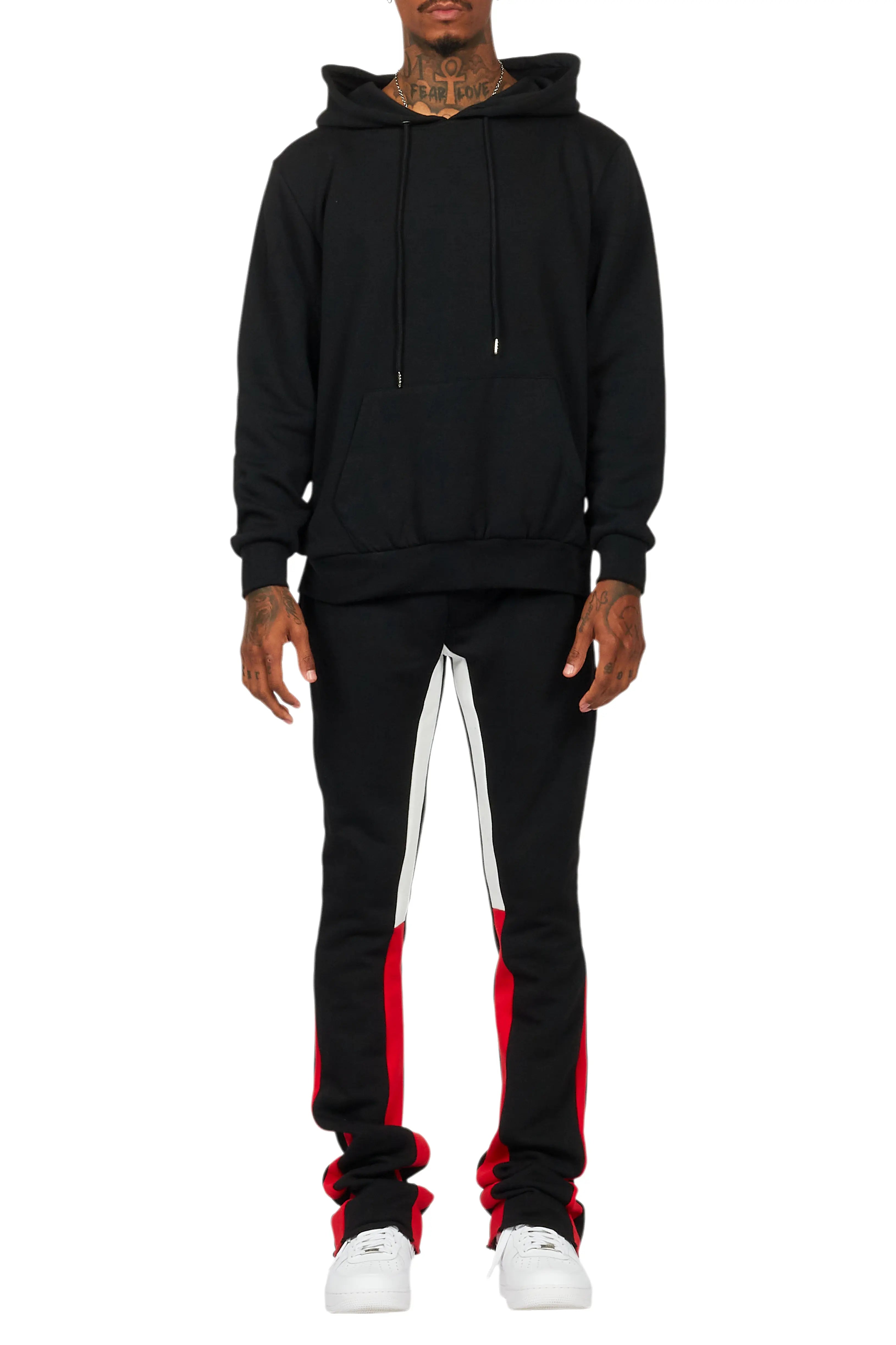 Basic Black/Red Hoodie/Stacked Flare Track Set