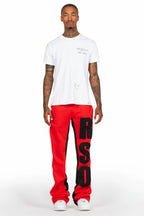 Uko Red Stacked Baggy Track Pant