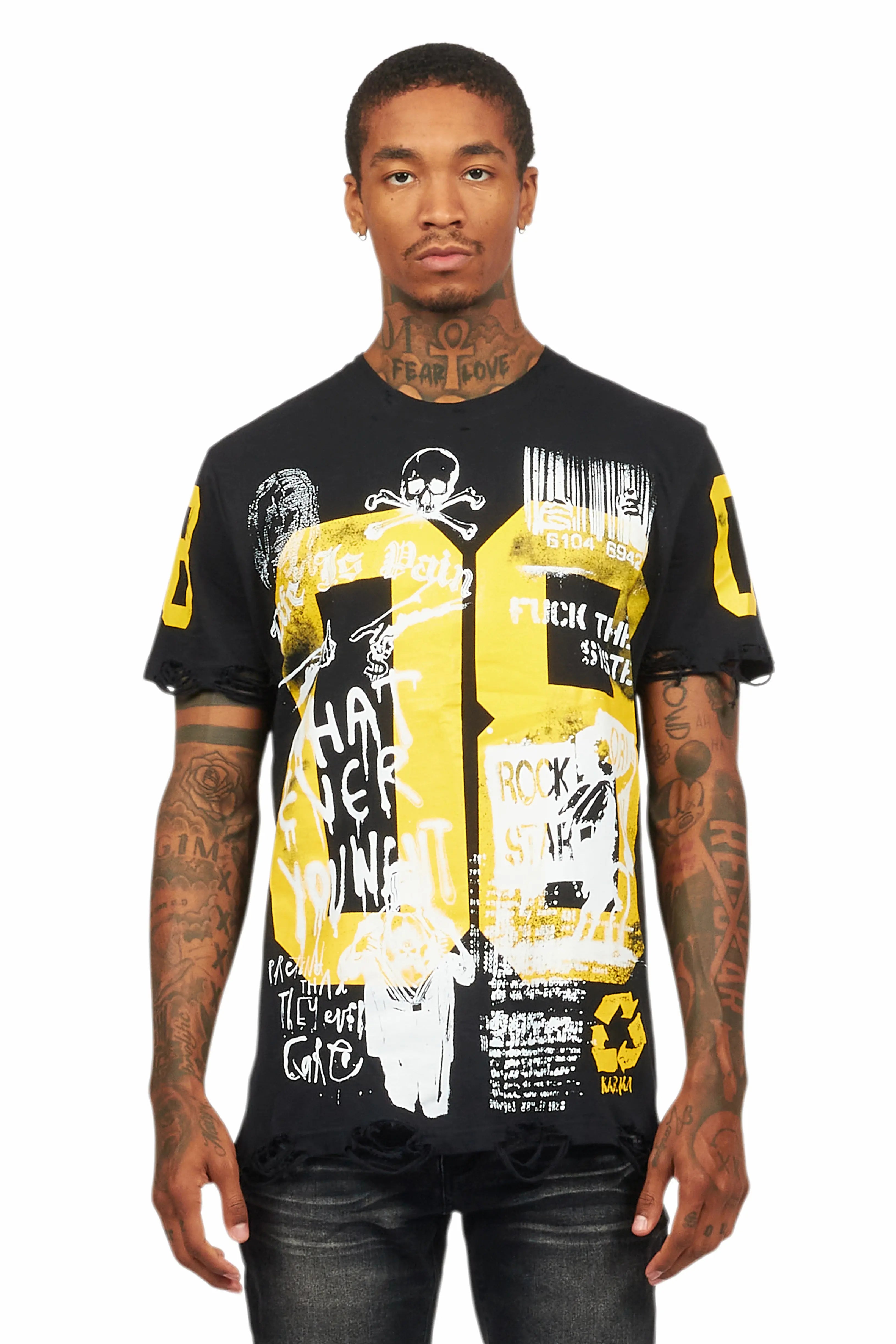 Grill Black/Yellow Graphic Oversized T-Shirt