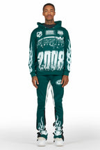 Amos Dark Green Stacked Flare Hoodie Track Set