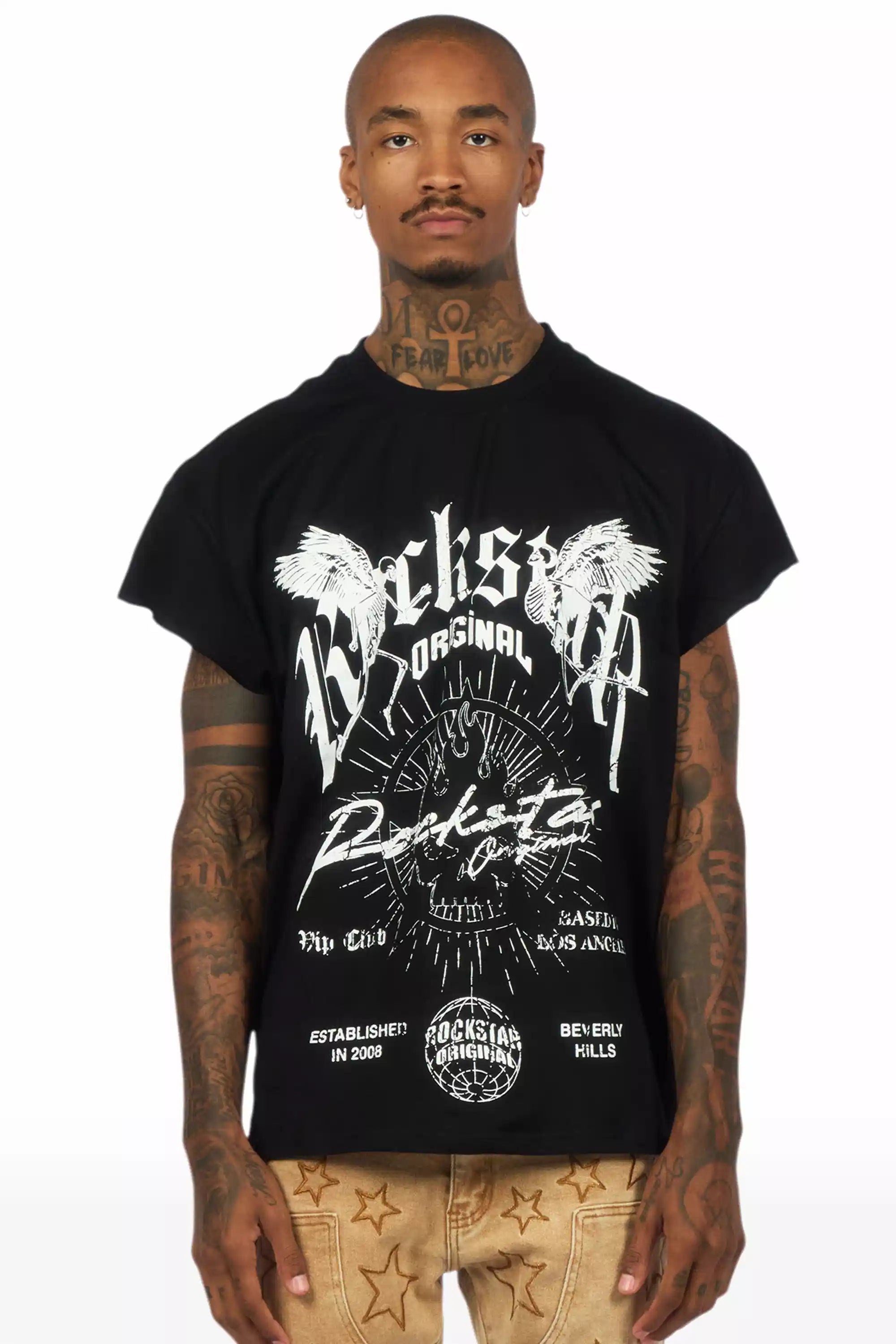 Tally Black Sleeveless Graphic T-Shirt