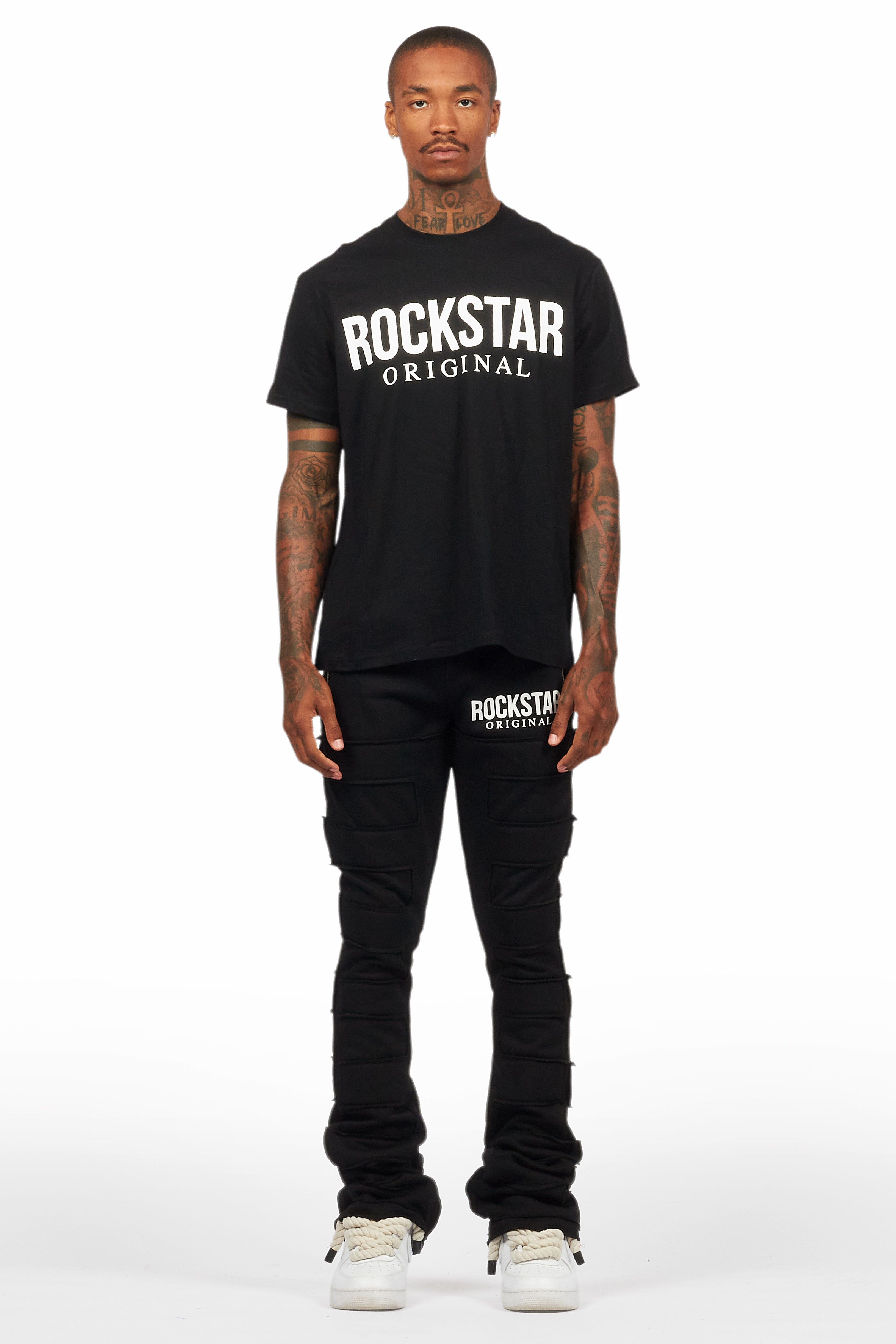 Emilio Black T-Shirt/Stacked Flare Track Set